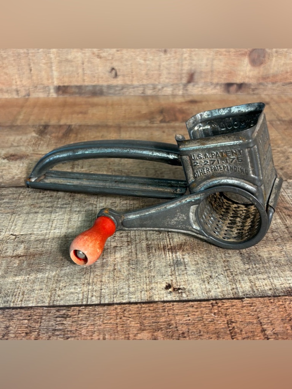 Vintage MOULI Cheese Rotary Hand Grater Made In France Red Wood Handle 1950s
